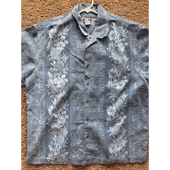 Quiksilver Edition Blue Pineapple Tropical Floral Silk Cotton Hawaiian Shirt XL - Picture 3 of 11